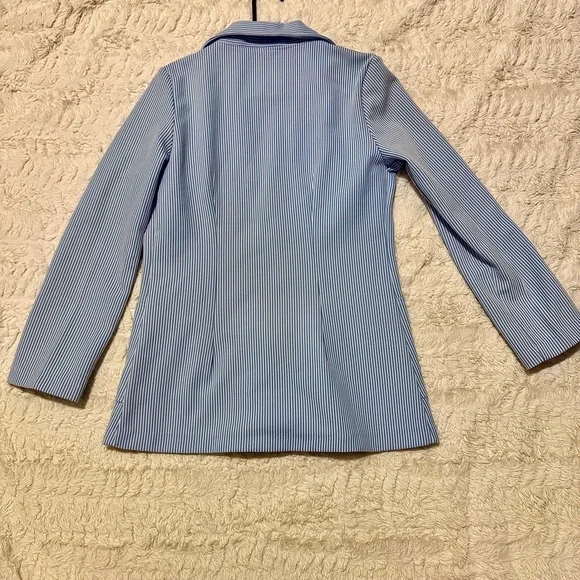 Vintage Blue & White Pinstripe Women’s Blazer Size 14 Fits Modern M Classic - Picture 2 of 6